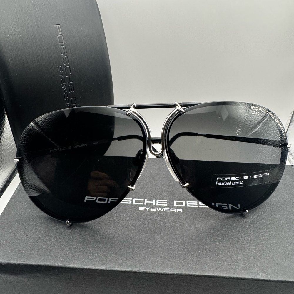 Porsche Design Silver and Black Aviator Sunglasses NWT